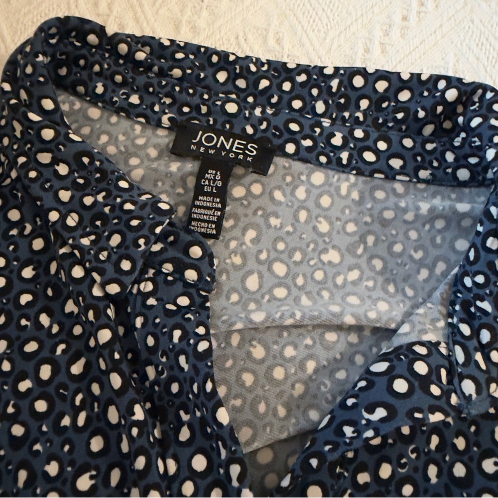 Jones New York Navy and White Polka Dot Button Down Shirt - Picture 2 of 2